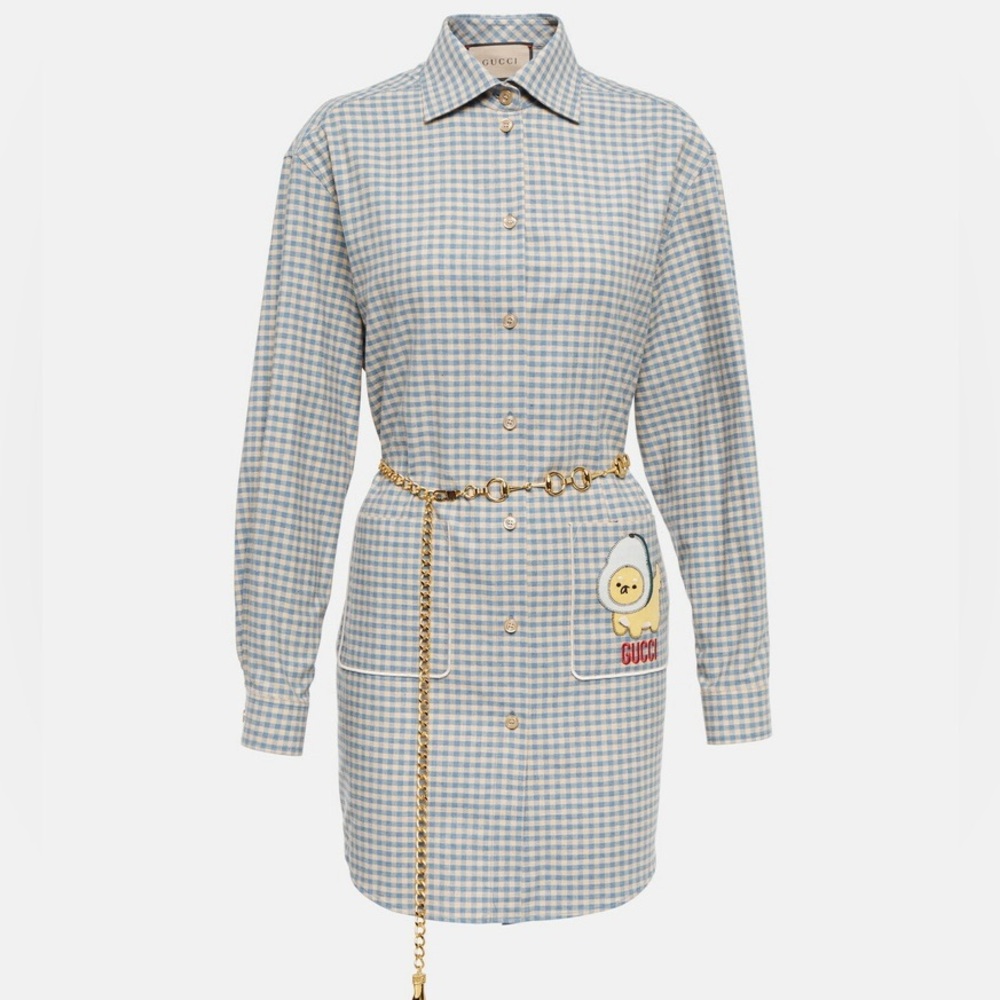 Gucci Gingham Embroidered Cotton Oversized Shirtdress or Tunic Size 38 - Picture 6 of 13